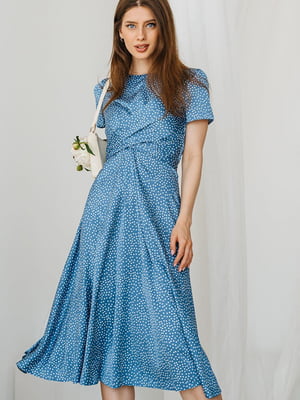 Платье-миди голубое в мелкий горошек | 6506341