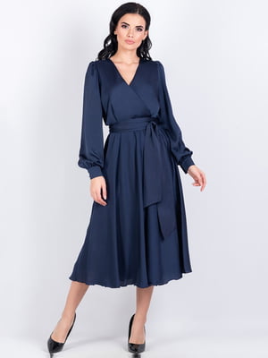 Шовкова сукня-міді синього кольору | 6506500