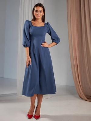 Синя класична сукня з квадратним вирізом | 6629802