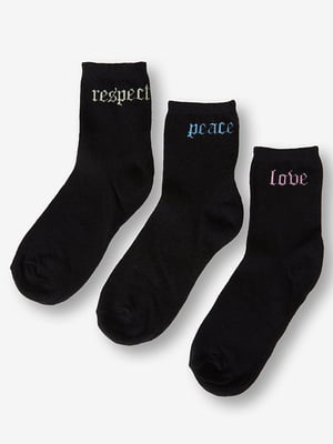 Черные носки с вышитым принтом (3 пары) | 6255404
