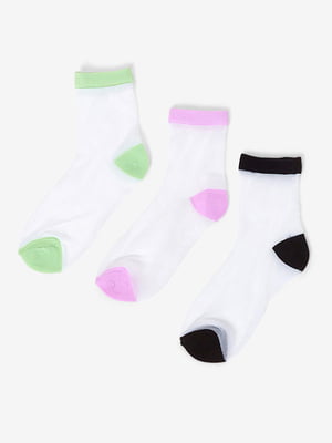 Белые полупрозрачные носки с люрексной нитки с яркими акцентами | 6255421
