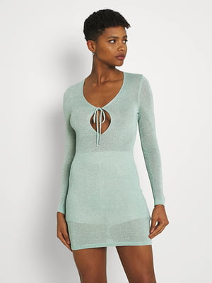 Полупрозрачное платье мятного цвета с завязкой на лифе | 6255486