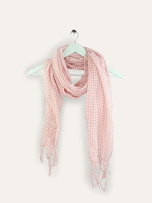 Рожевий картатий шарф з бахромою | 6303383