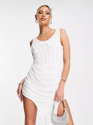 Платье-мини белое с драпировкой | 6303463