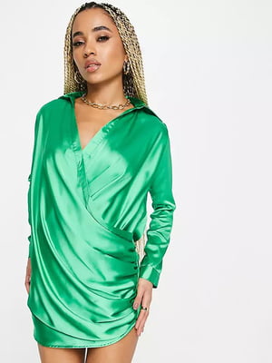 Платье зеленое с драпировкой | 6303476