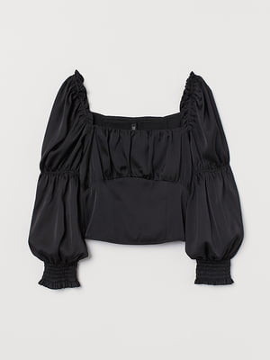Укороченная атласная блуза черного цвета | 6303535