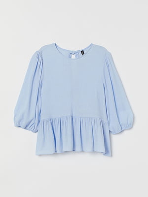 Блуза блакитна з пишними рукавами до ліктя | 6303538