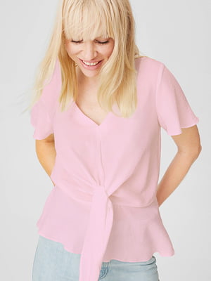 Блуза розовая с декоративным узлом | 6303649