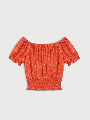 Укороченная оранжевая блуза в горох | 6630302