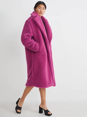 Длинное пальто-тедди прямого кроя ярко-розового цвета | 6630309