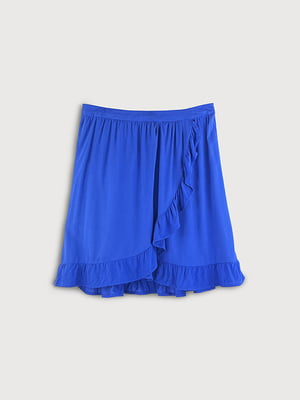 Синяя юбка-трапеция с оборкой | 6630334