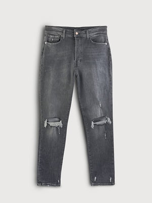 Мом-джинсы с серого денима рваные | 6630349