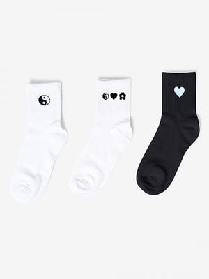Высокие спортивные носки с принтом черно-белые (3 пары) | 6630535