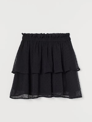 Двухъярусная шифоновая черная юбка в горошек | 6630552