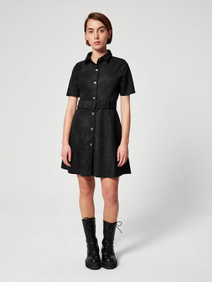 Сукня-сорочка з поясом чорна | 6630625