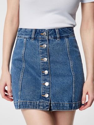 Синяя джинсовая мини-юбка с пуговицами спереди | 6630639