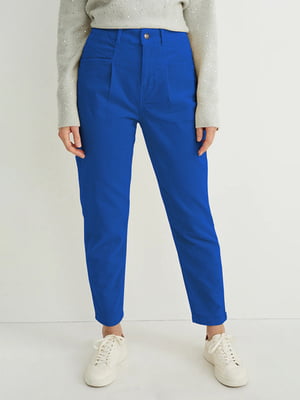 Вельветовые зауженные брюки синего цвета | 6630758