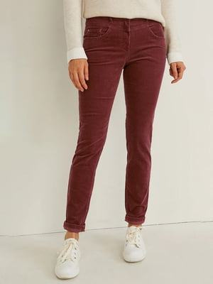 Вельветовые брюки бордового  цвета | 6630759
