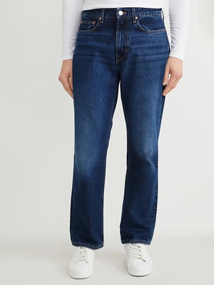 Прямые синие джинсы с потертостями | 6630852