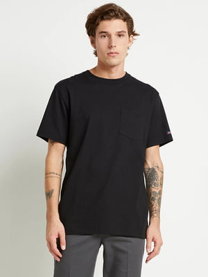 Чорна бавовняна футболка з накладною кишенею | 6630860