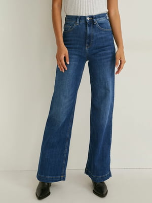 Широкі джинси синього кольору з ефектом потертості | 6630875