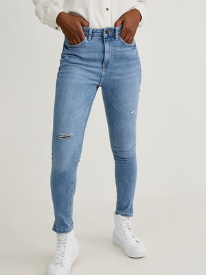Блакитні джинси skinny з розрізами | 6630877
