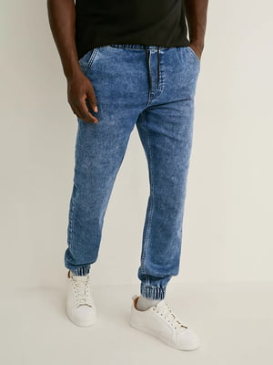 Прямі сині джинси з еластичними манжетами | 6630937