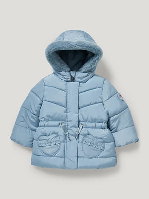 Голубая утепленная стеганая куртка с капюшоном на подкладке с искуственного меха | 6630987