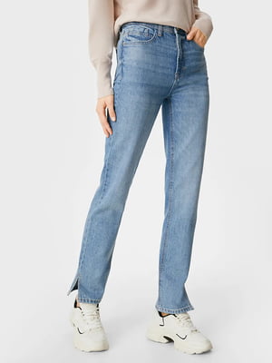 Прямі блакитні джинси із розрізами | 6631000