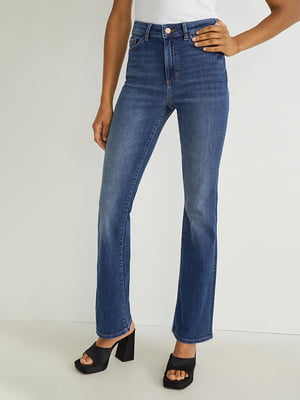 Сині кльошеві джинси з високою талією | 6631011