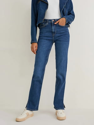 Прямі сині джинси з високою талією | 6631102