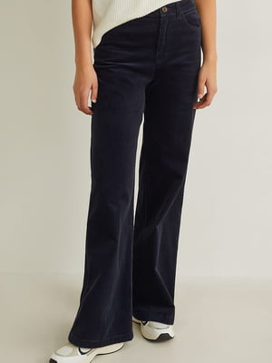 Расклешенные вельветовые брюки темно-синего цвета | 6631108