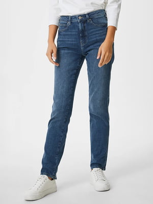 Прямые синие джинсы с высокой талией | 6631113