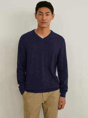 Пуловер синій бавовняний | 6631117