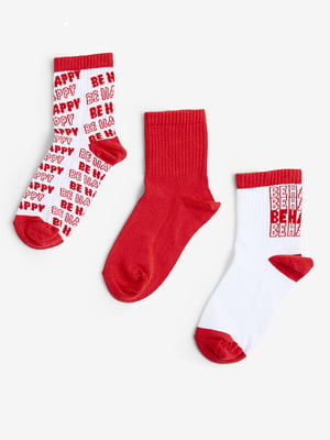 Шкарпетки з принтом червоно-білі (3 пари) | 6631136