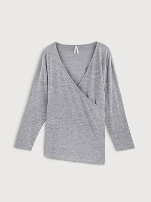 Серый пуловер с глубоким вырезом | 6631212