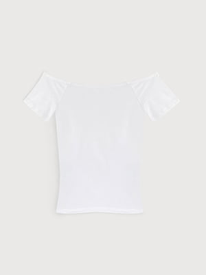Біла бавовняна футболка з горловиною-човником | 6631244