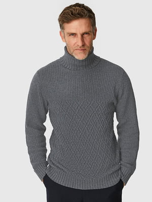 Теплый серый свитер в узор-ромбы | 6631333