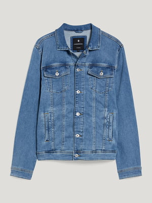 Блакитна джинсова куртка класичного крою | 6631352