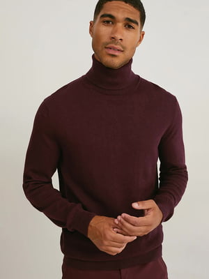 Базовий бавовняний светр бордового кольору | 6631360