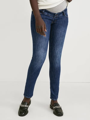 Стрейчевые джинсы для беременных синего цвета | 6631371