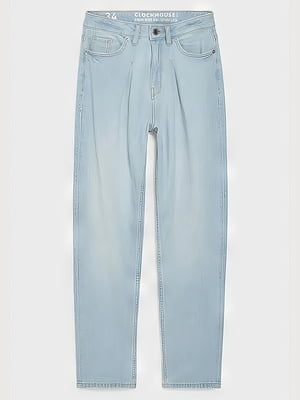 Голубые джинсы со складками и эффектом потертости | 6631467