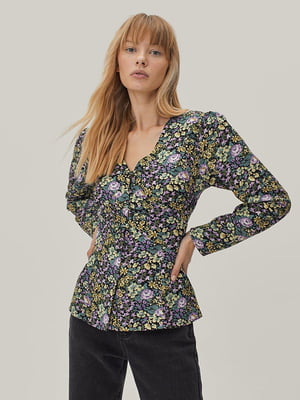 Приталенная блуза в цветочный принт | 6631519