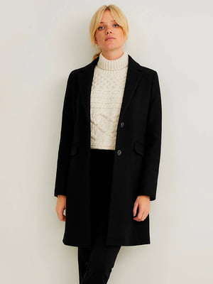 Черное шерстяное классическое пальто средней длины | 6631658