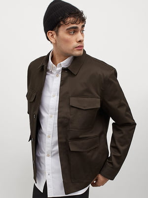 Водовідштовхувальна куртка-карго кольору хакі на потайних гудзиках | 6631681
