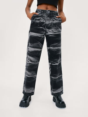 Темно-серые джинсы с плотного денима в абстрактный принт | 6631708