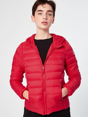 Червона стьобана куртка з кишенями та капюшоном | 6631752