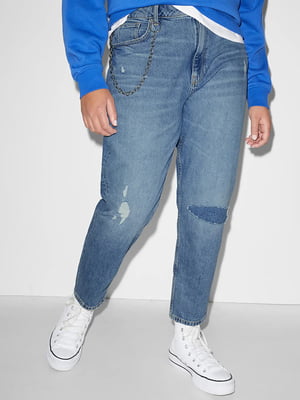 Блакитні джинси-мом із ланцюжком | 6631787