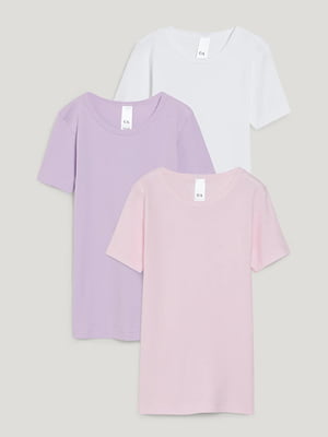 Комплект хлопковых футболок: белая, розовая, лиловая (3 шт.) | 6631911