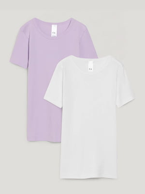 Комплект бавовняних футболок: біла та лілова (2 шт.) | 6631914